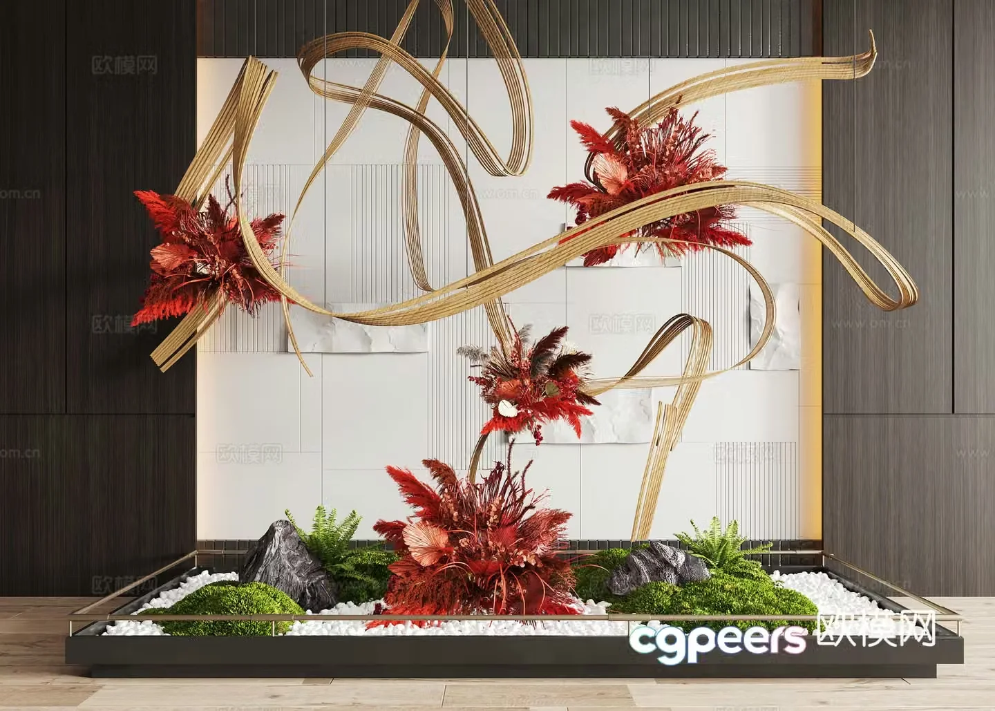 Modern interior landscape landscaping Moss landscape landscape sketch rattan weaving installation art installation 3d model
