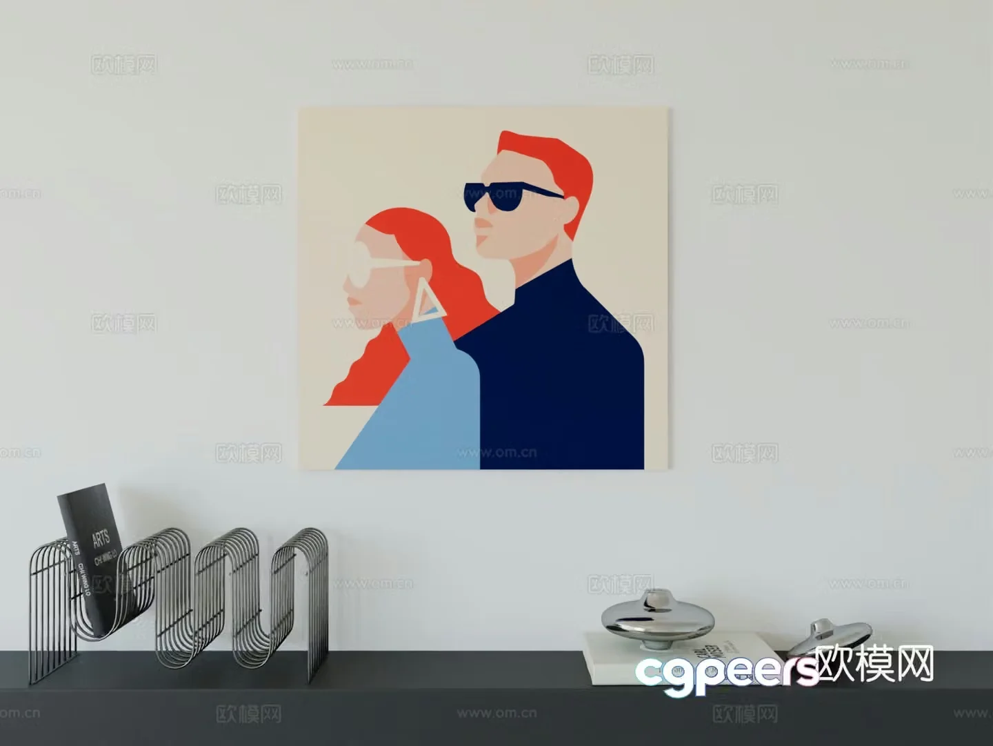 Modern minimalist cute cartoon character boy room girl room hanging painting 3d model