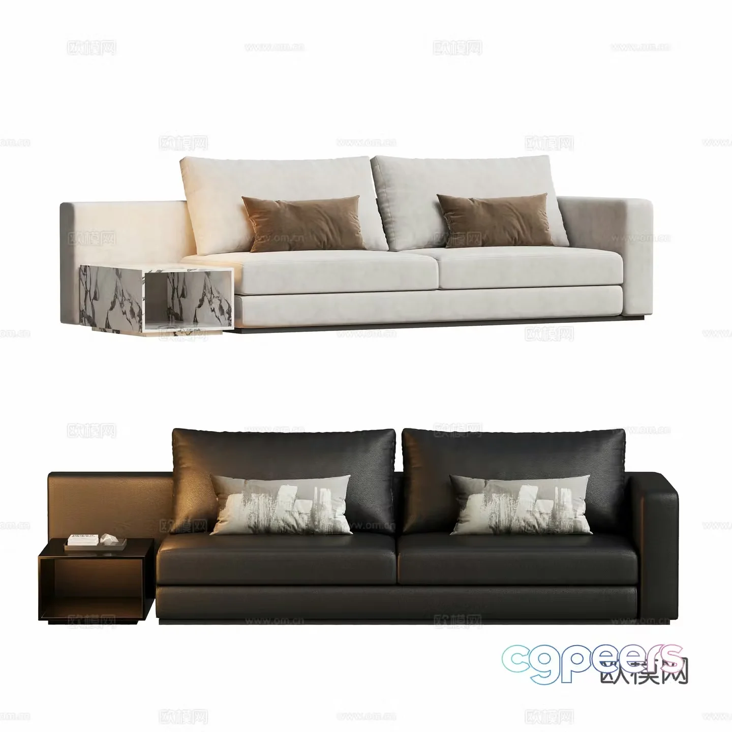 Modern double sofa straight sofa 3d model