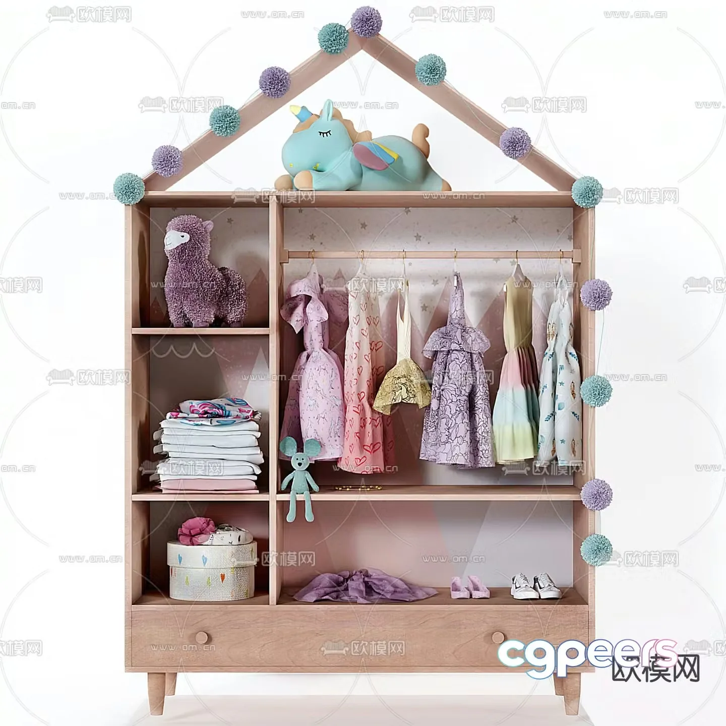 Nordic solid wood children’s wardrobe 3d model