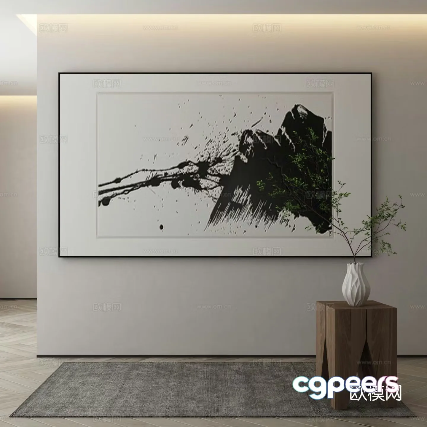 New Chinese style ink painting decorative painting 3D model