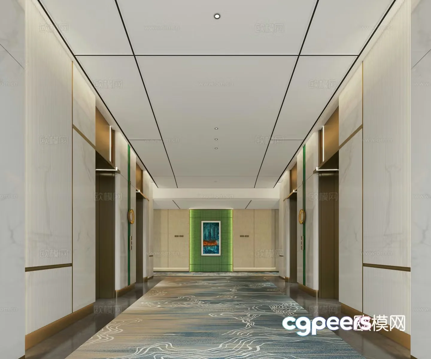 High-end elegant and exquisite hotel elevator hall 3D model