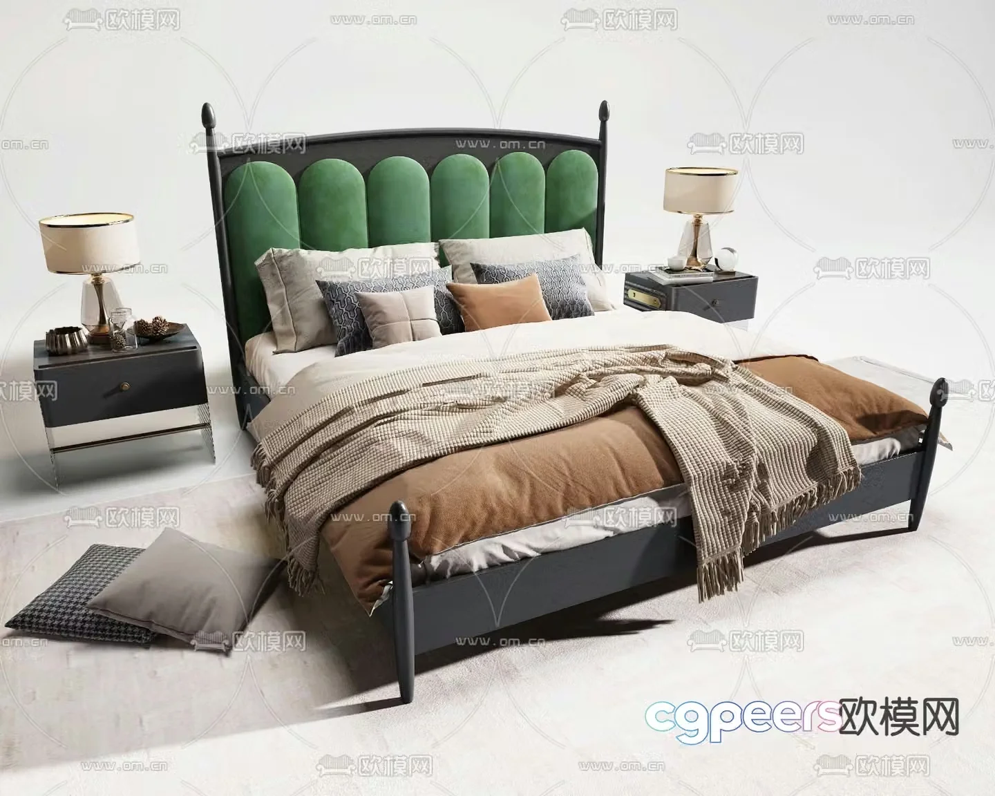 French double bed 3d model