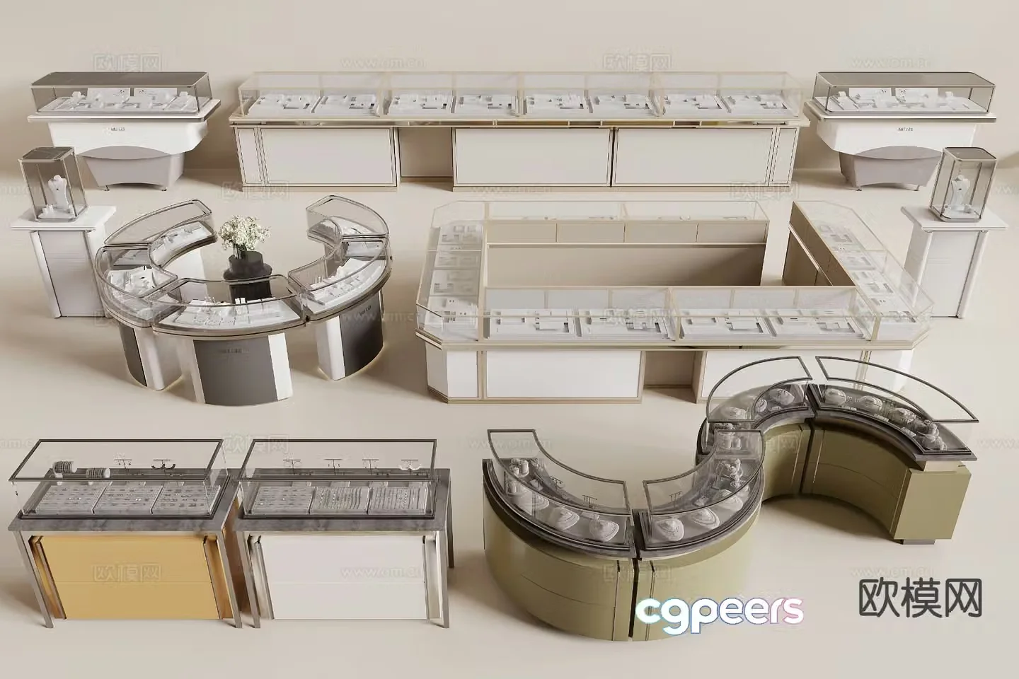 Modern jewelry store display cabinet booth 3d model