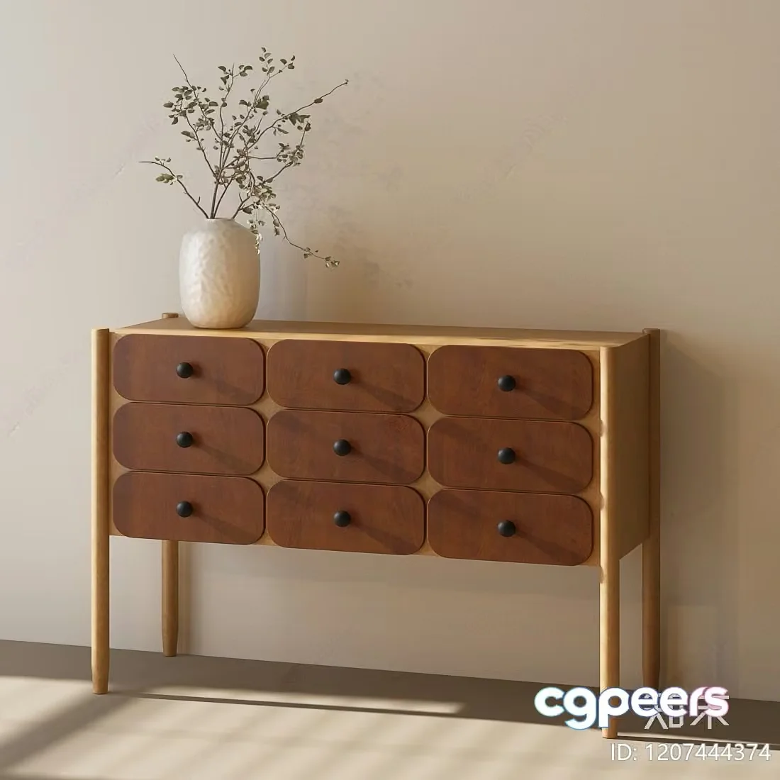 A Wooden Dresser With Eight Drawers 3D Model – 12397 – VRAY Render