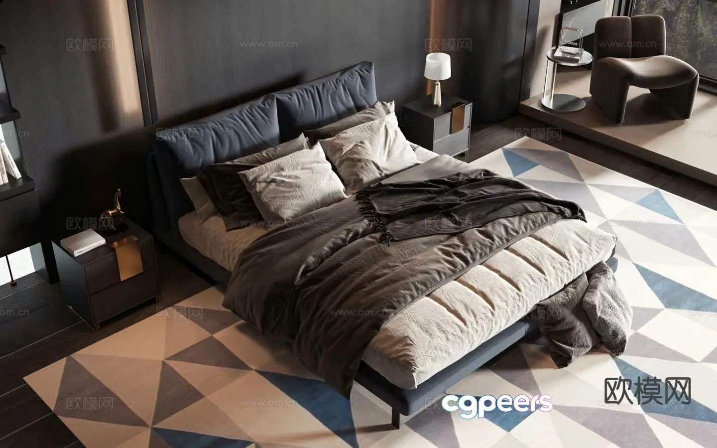Modern double bed 3d model