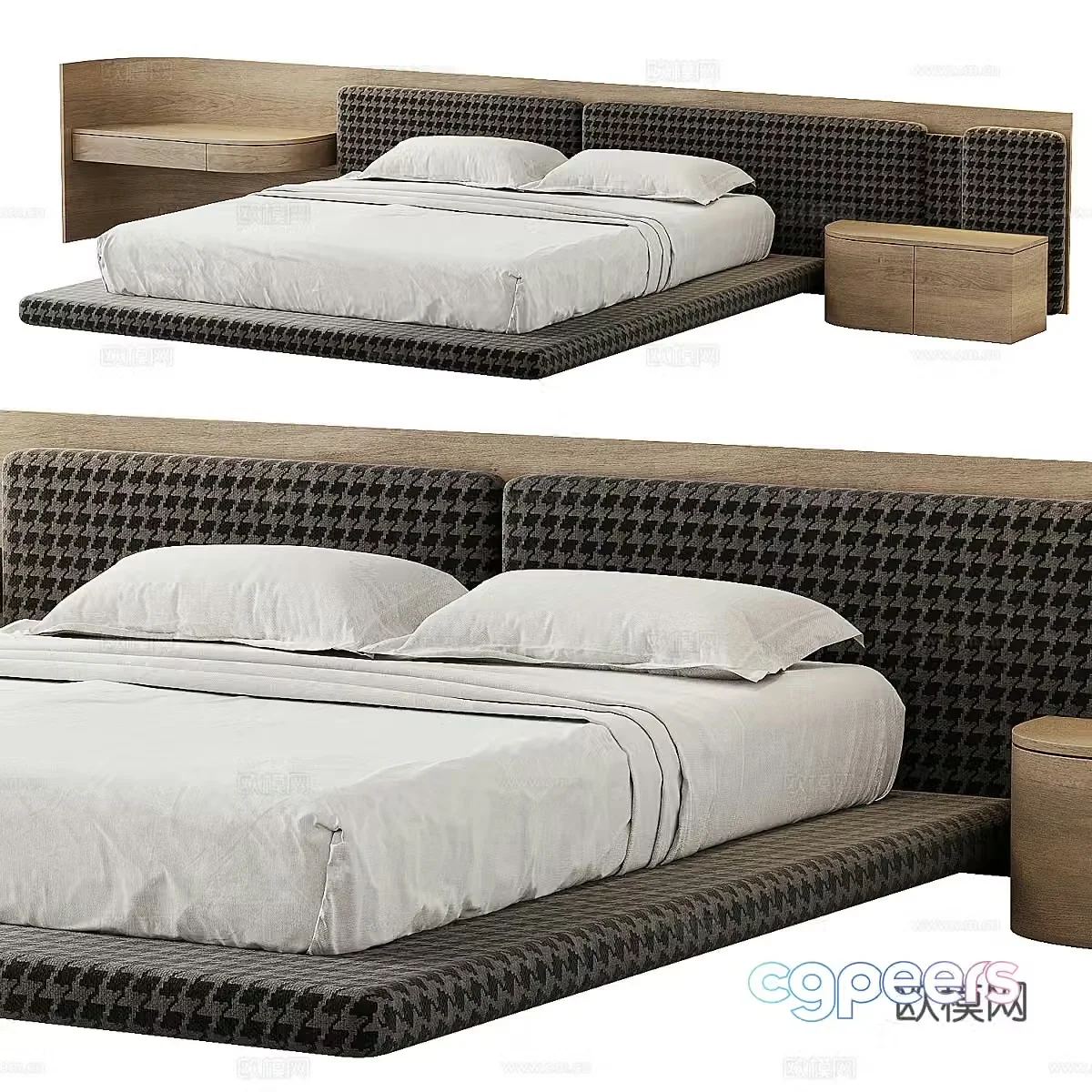 Modern Italian minimalist fabric double bed 3D model