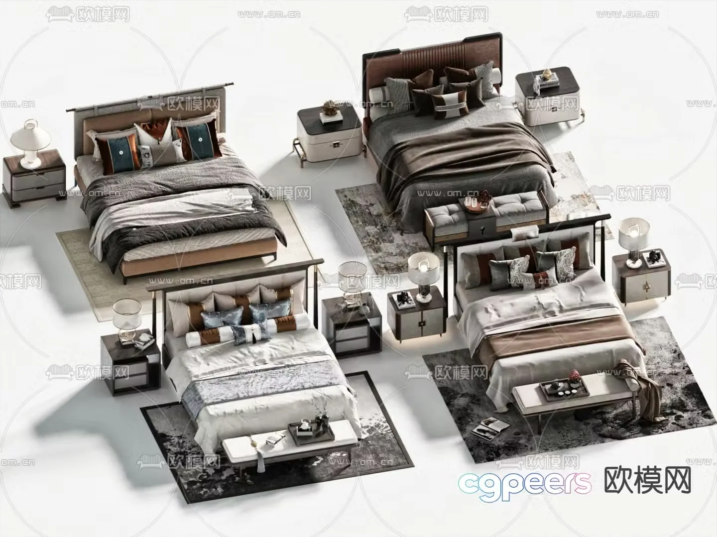 New Chinese style double bed 3d model
