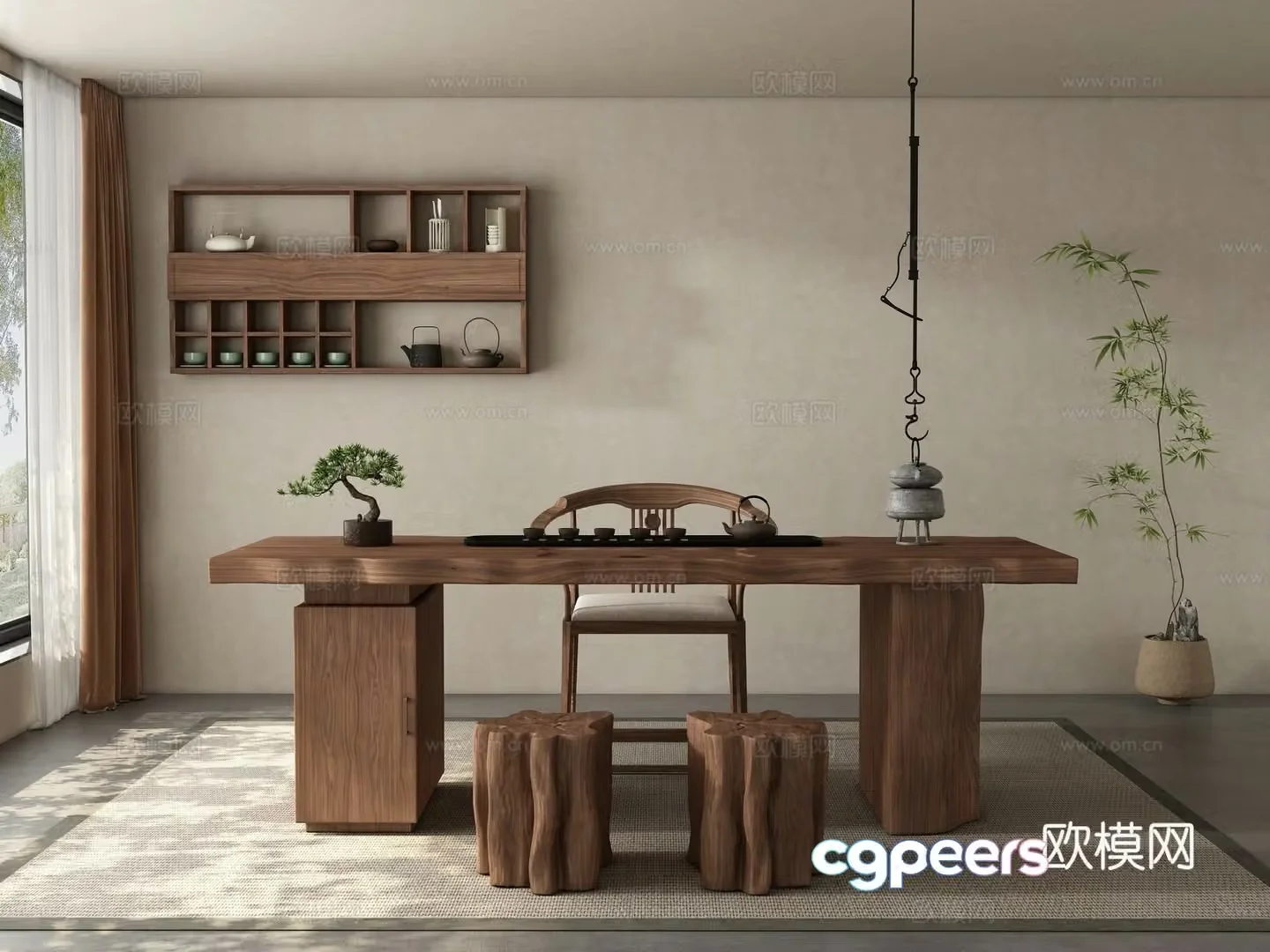 New Chinese style medieval tea room tea table and chair 3D model