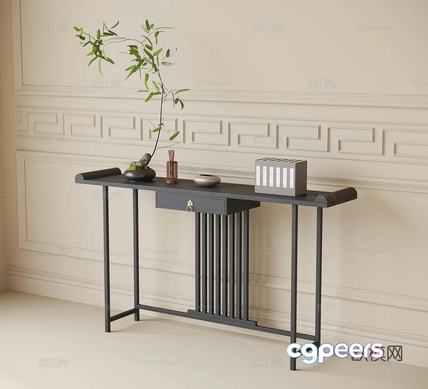 Chinese style end view platform entrance desk 3D model