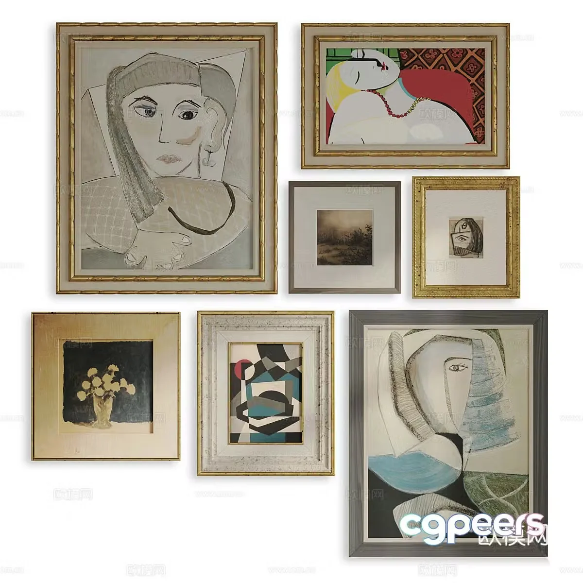 American style decoration hanging painting photo wall 3d model
