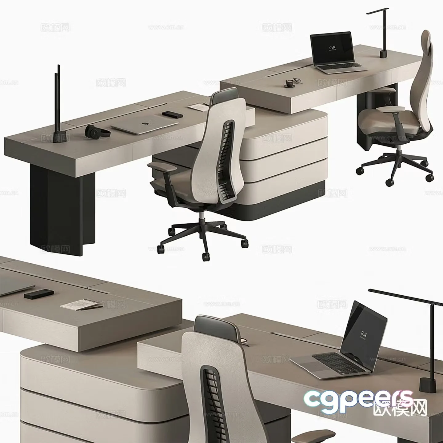 Modern office desk double desk 3d model