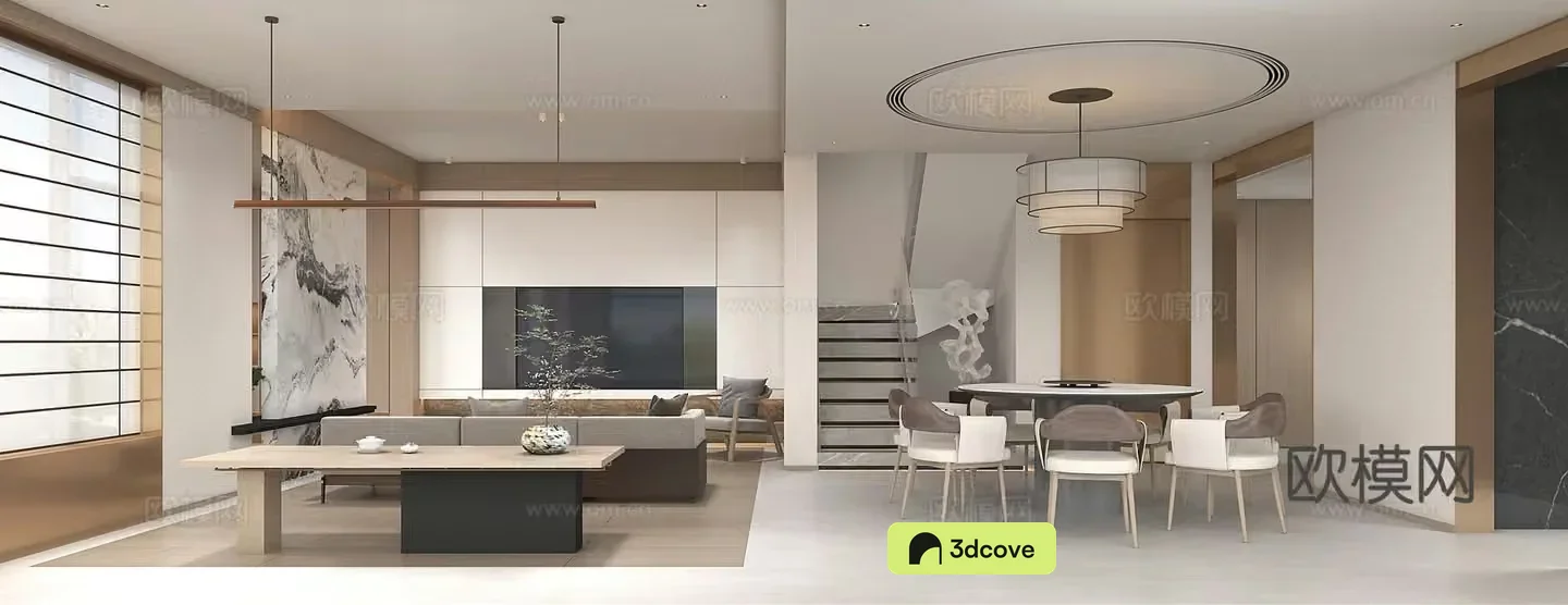 New Chinese style living and dining room