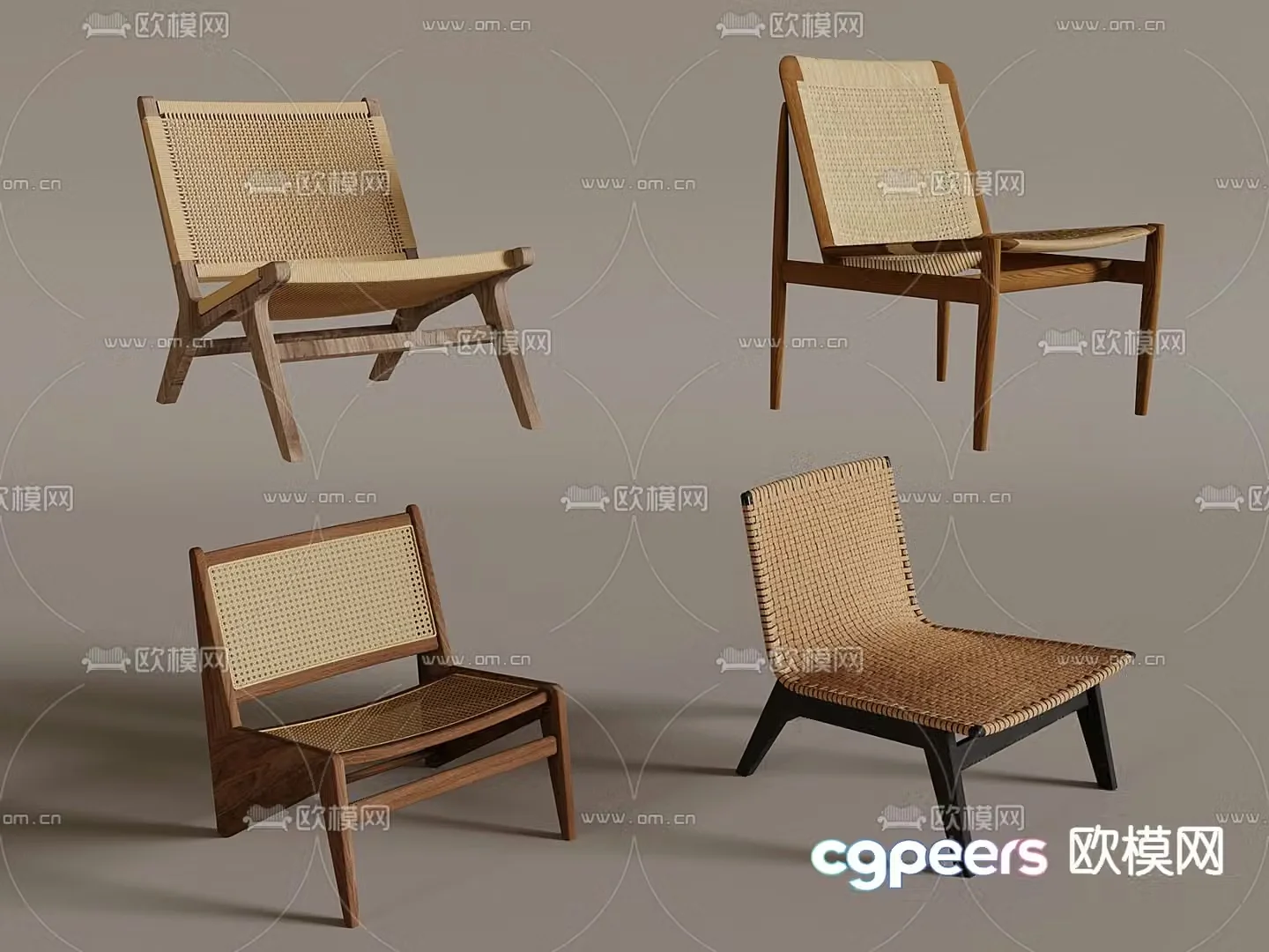 Wabi-sabi style rattan chair leisure chair 3d model
