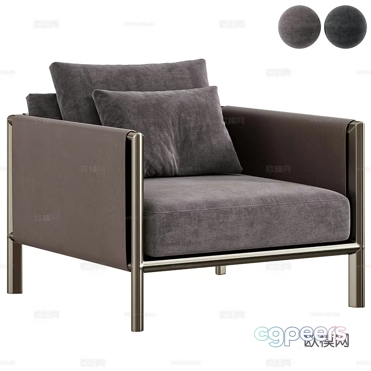 Modern Italian light luxury leather fabric armchair 3d model