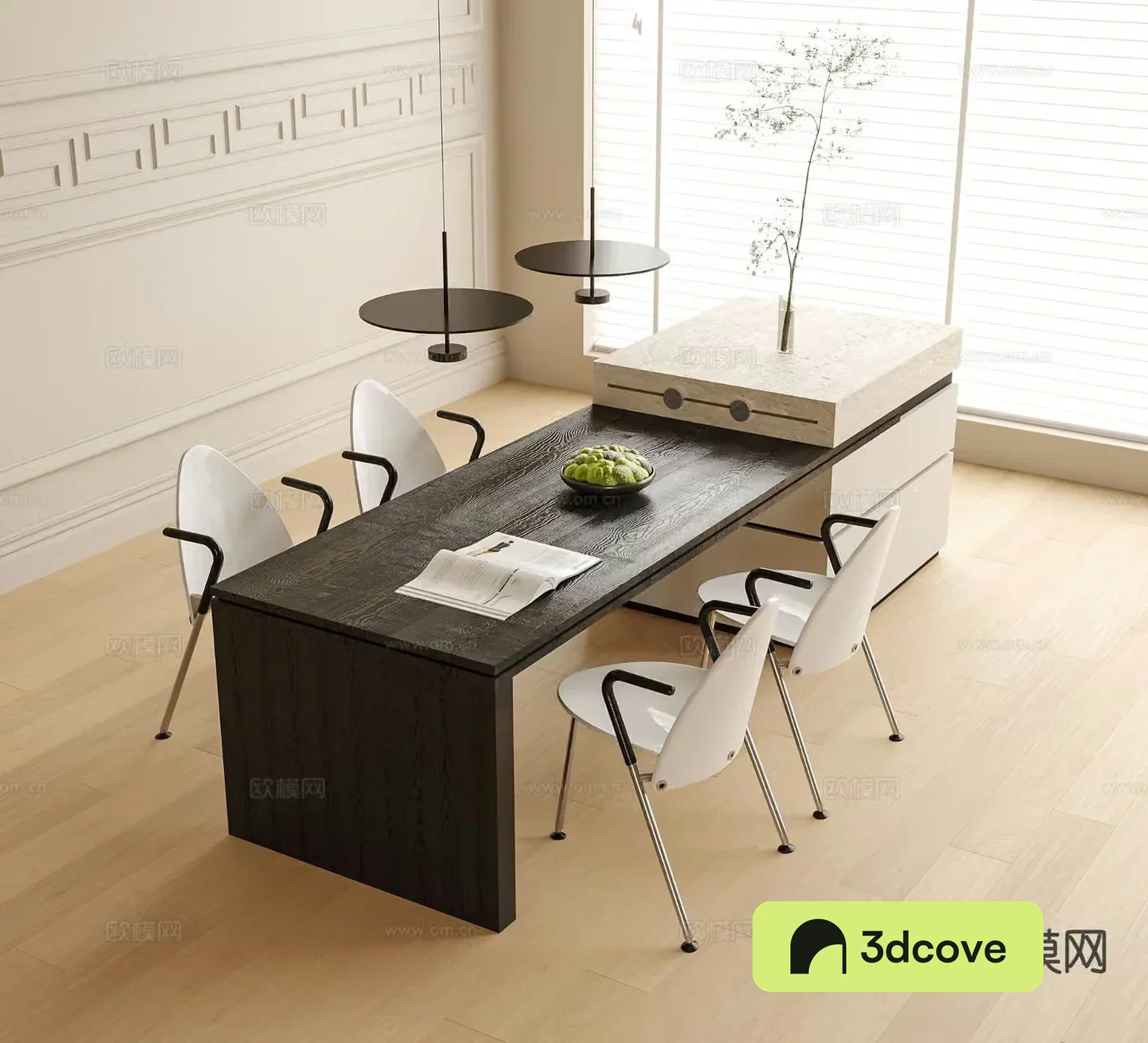 Modern island dining table and chairs