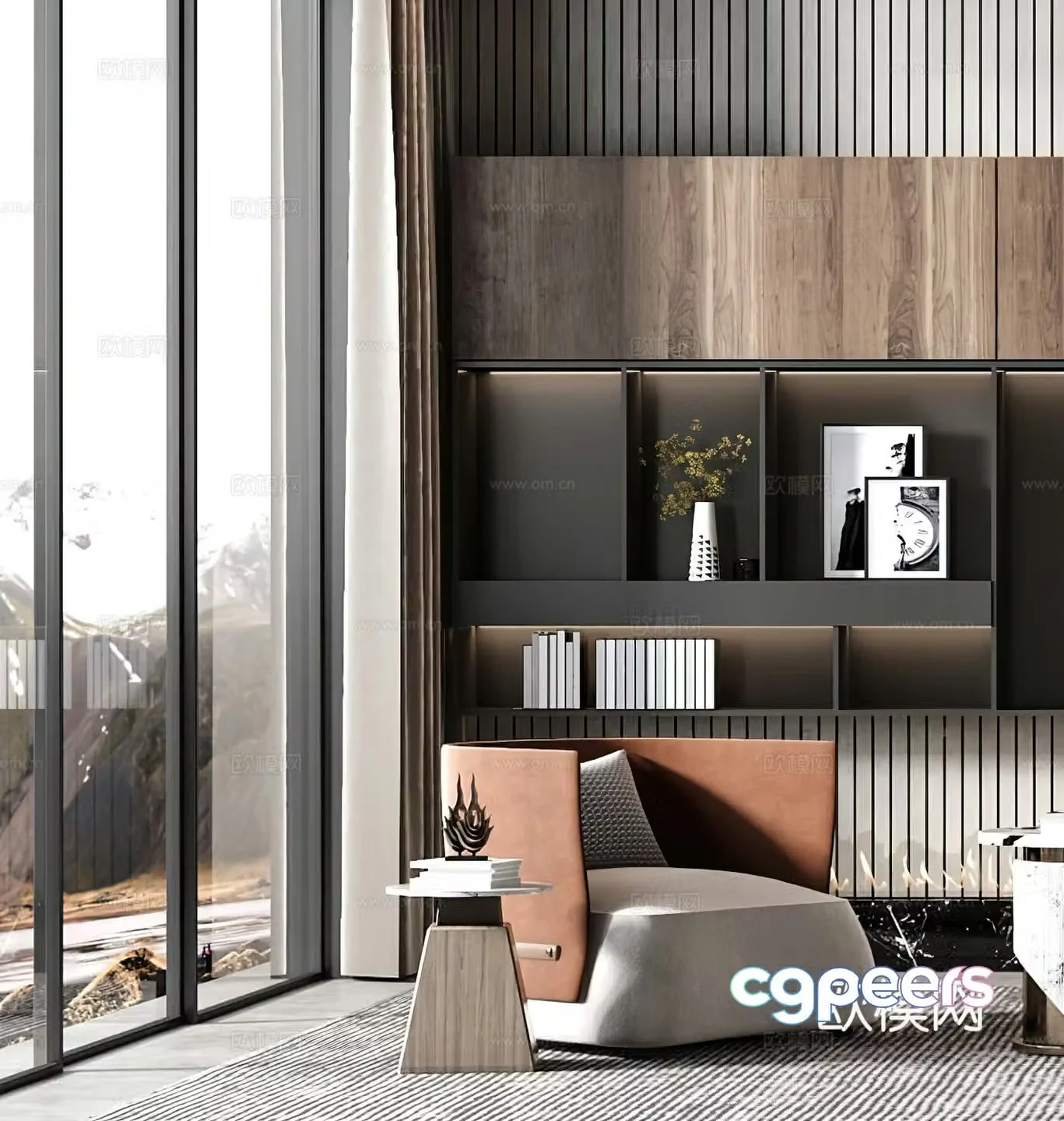 Italian casual chair modern casual chair side chair corner study bookcase ornament decoration 3d model