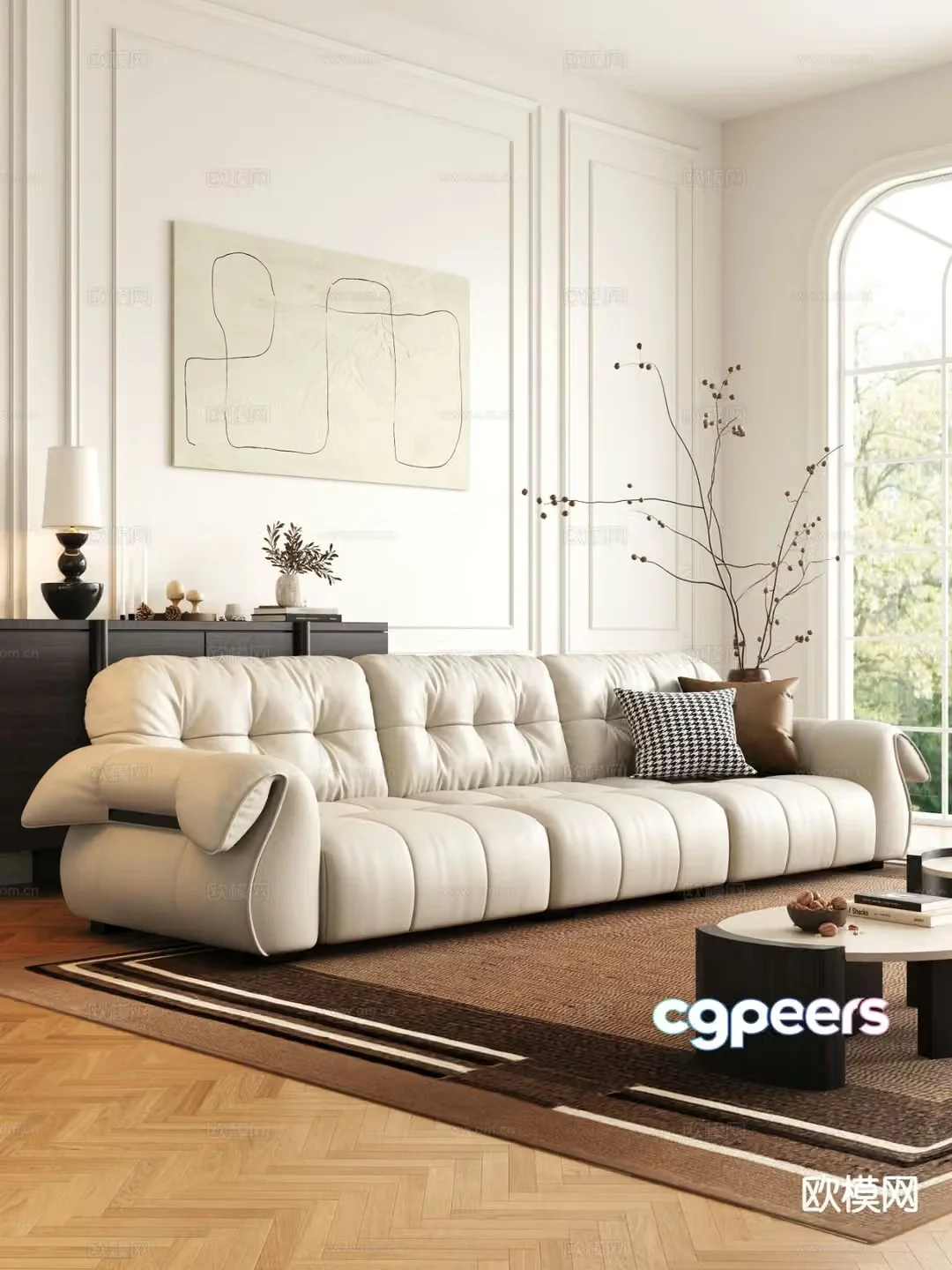 Modern three-seat sofa leather sofa 3d model