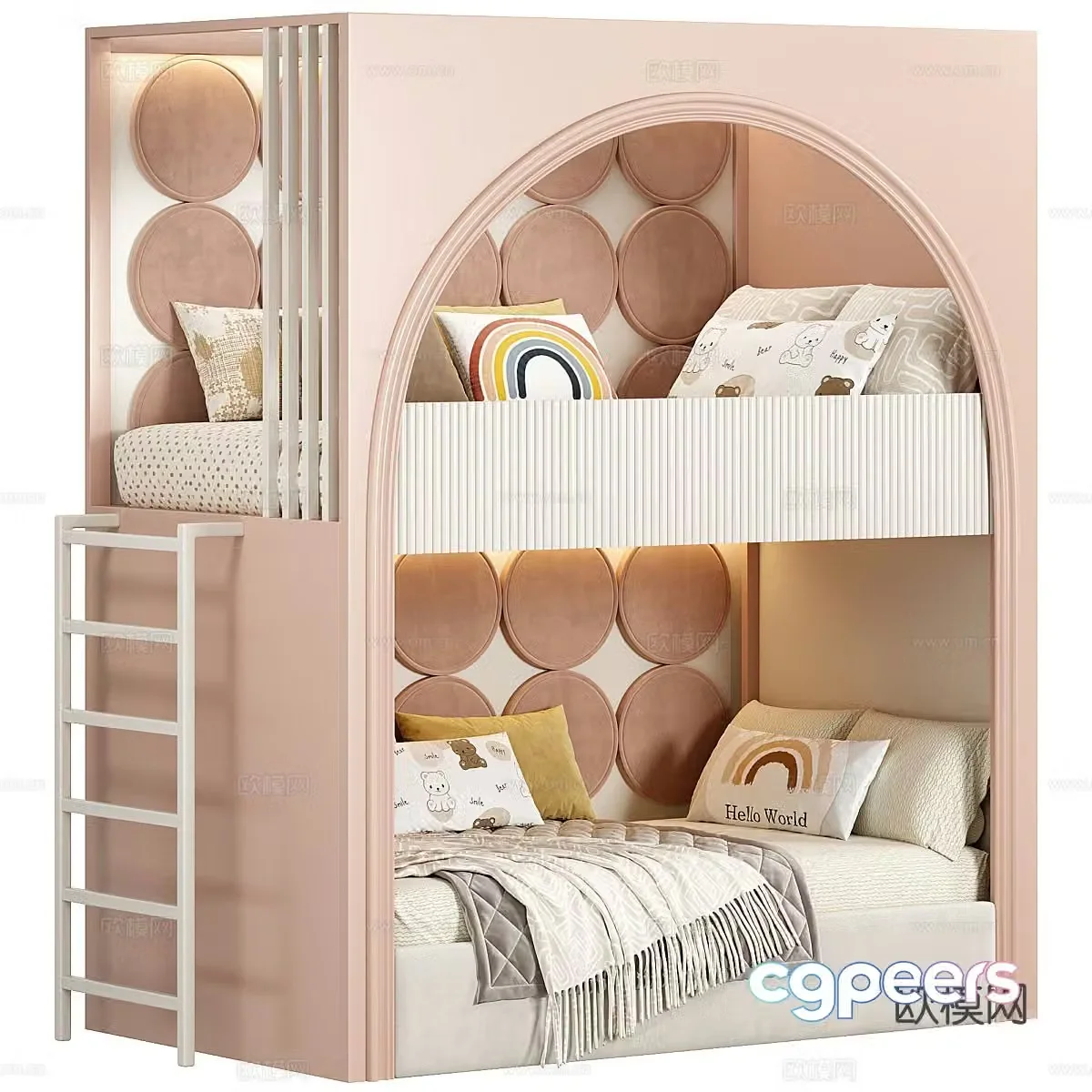 Modern creamy style children’s bed 3d model