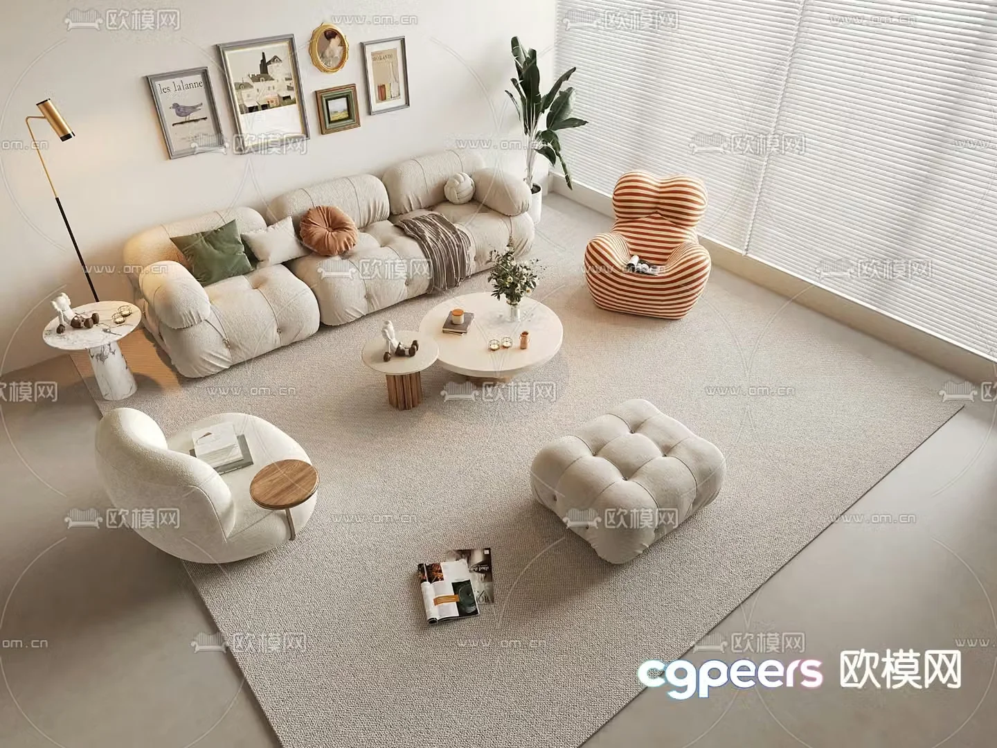 Cream style modular sofa 3D model