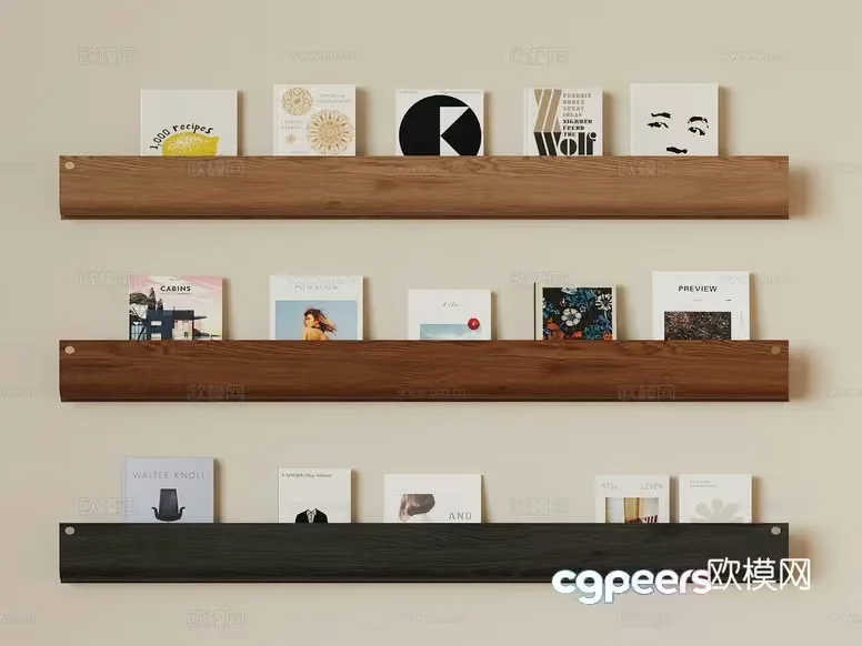Wooden Shelves With Books On Them 3D Model – 5378 – VRAY Render