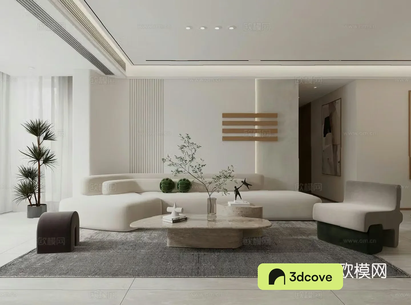 Modern living room Combination sofa TV background wall washing machine leisure chair potted plant simple