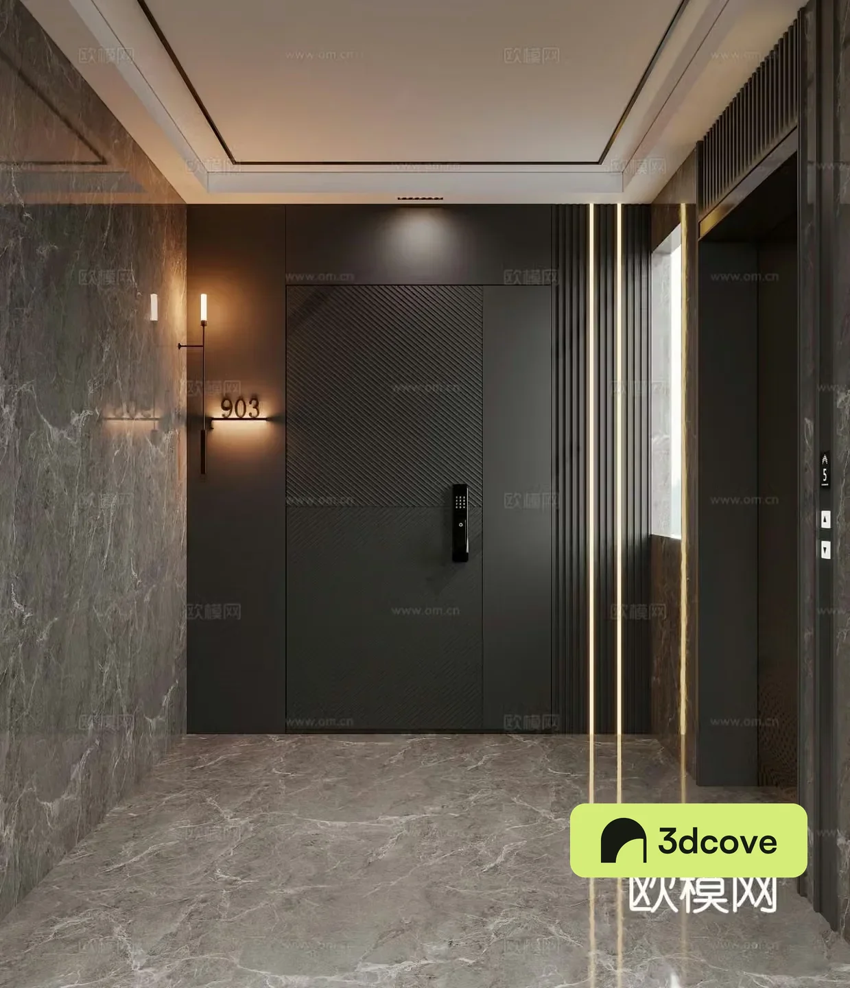 Modern Italian entrance door Modern stairwell Elevator ceiling