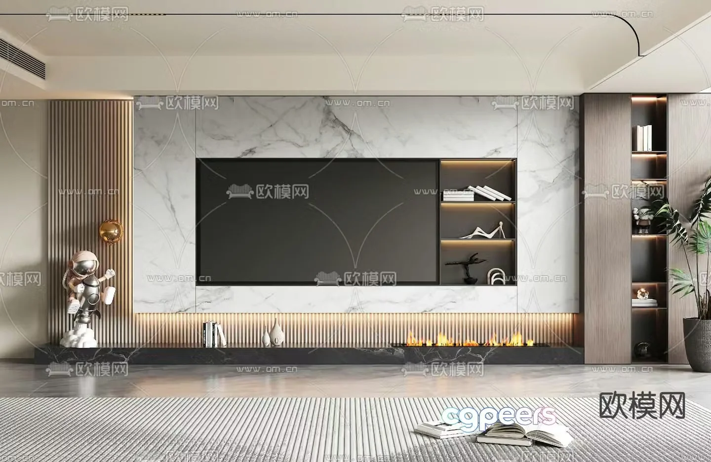 Modern TV background wall Living room background wall 3d model