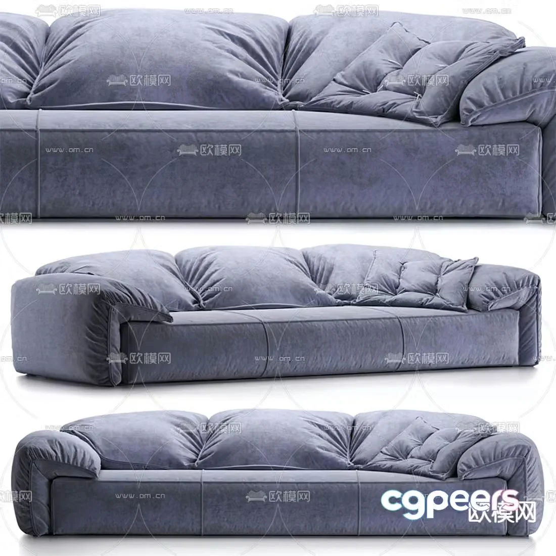 Baxter modern blue fabric multi-person upholstered sofa 3d model