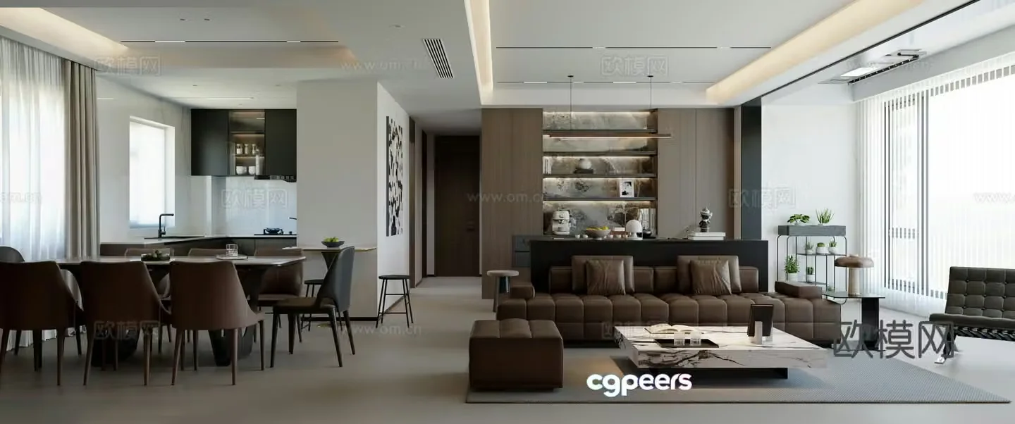 Italian light luxury living restaurant 3D model