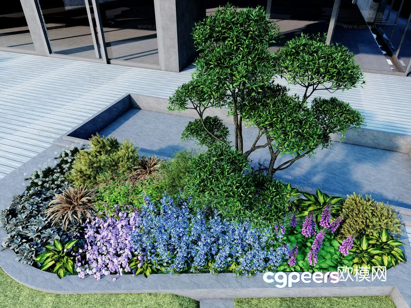 Modern plant group Flower bed flower border British American flower border Shrub grass flower plant combination 3D model