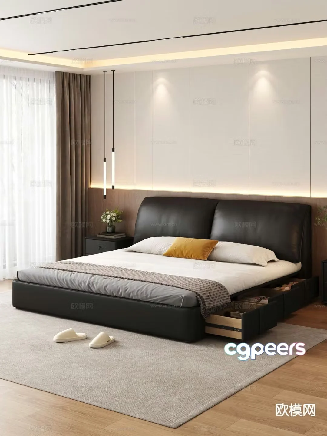 Modern double bed 3d model