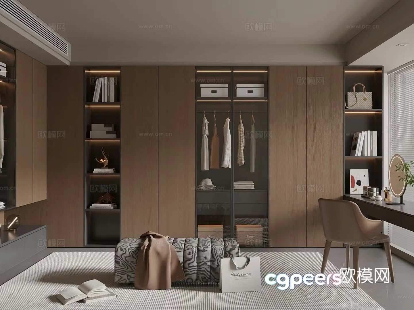 Middle Ages New Chinese Style Cloakroom Walk-in Cloakroom Corner Cloakroom U-shaped Cloakroom 3D Model