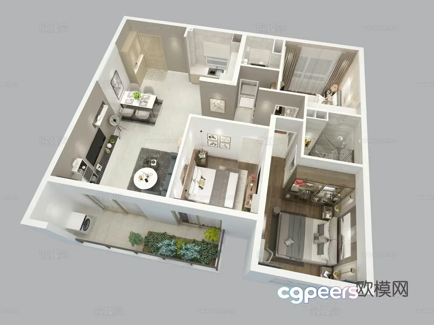 Aerial view 3D model of home decoration model room