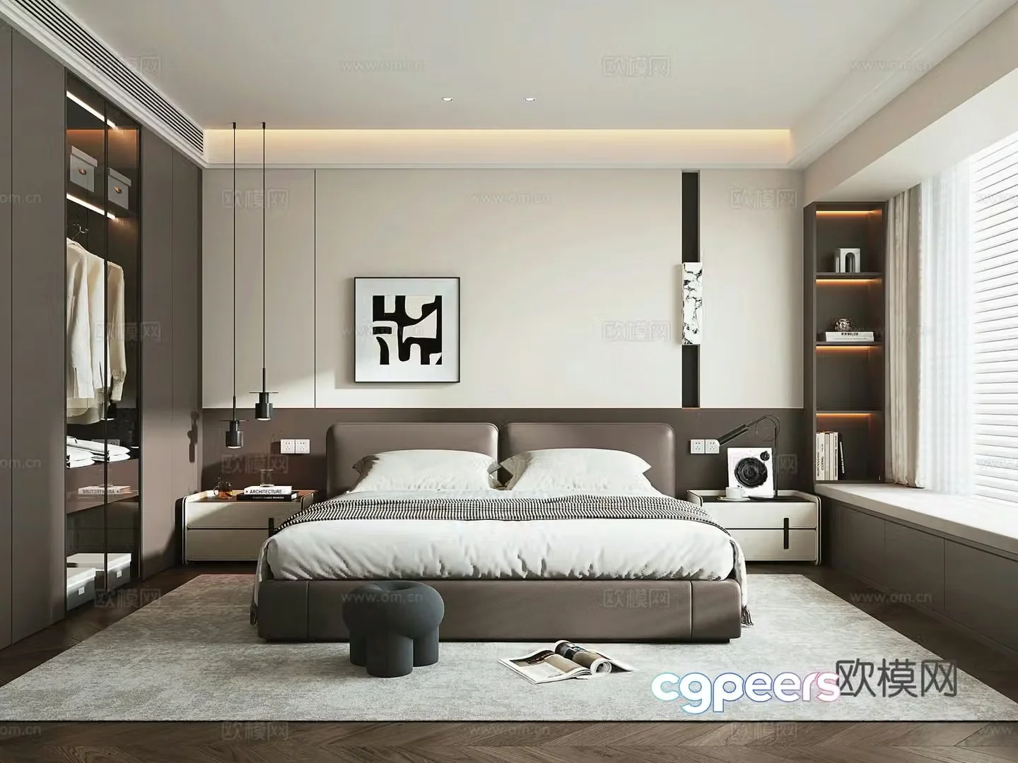 Italian light luxury home bedroom Italian light luxury double bed bed nightstand glass wardrobe bedside chandeliers 3D model