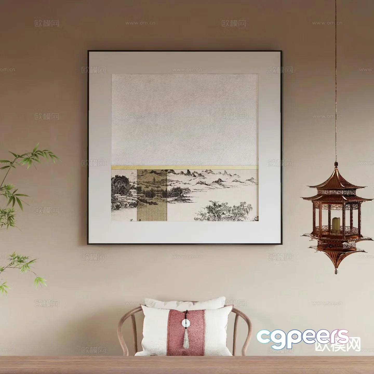 New Chinese style ink painting decorative painting 3D model