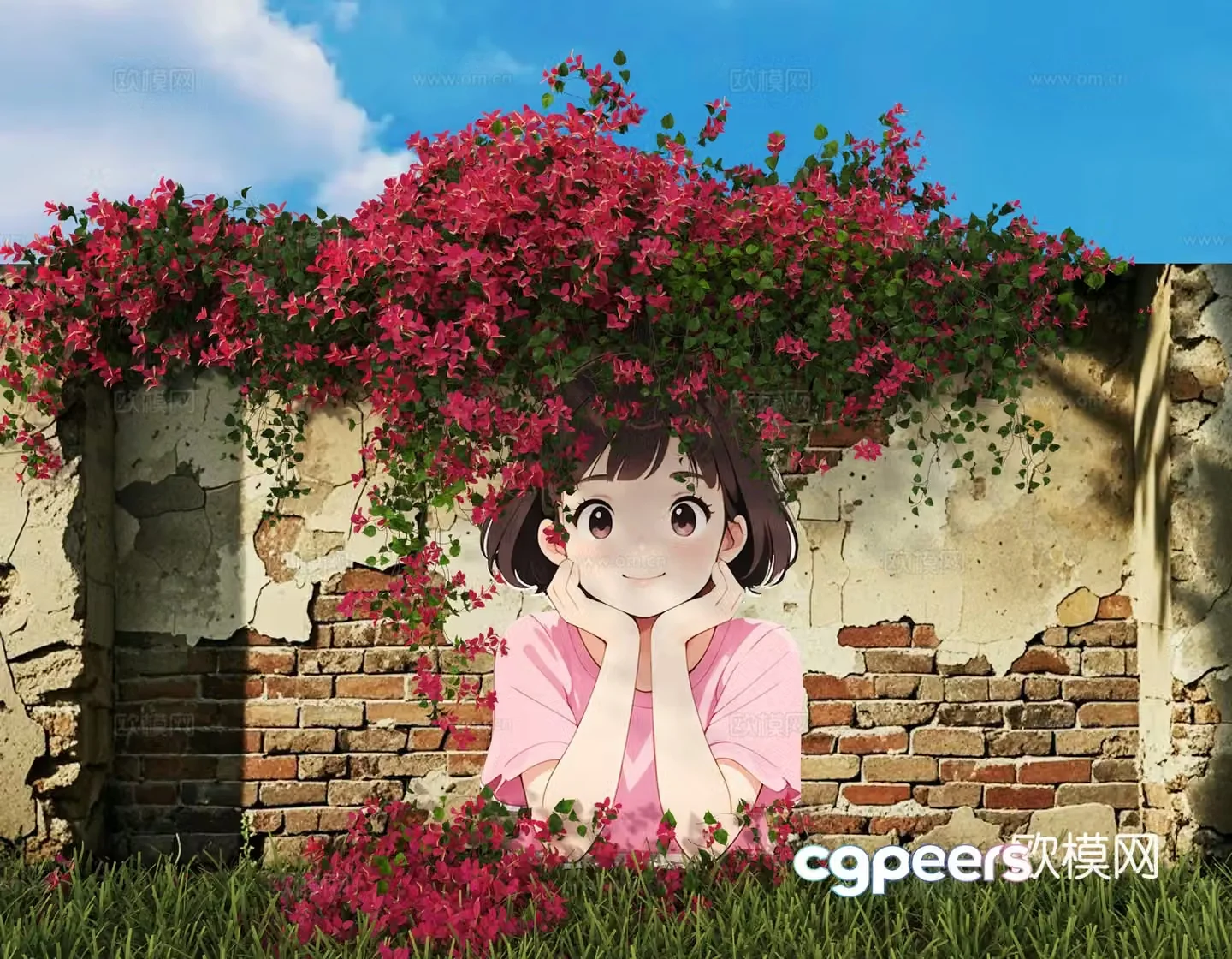 Beautiful beautiful girl flowers 3d model
