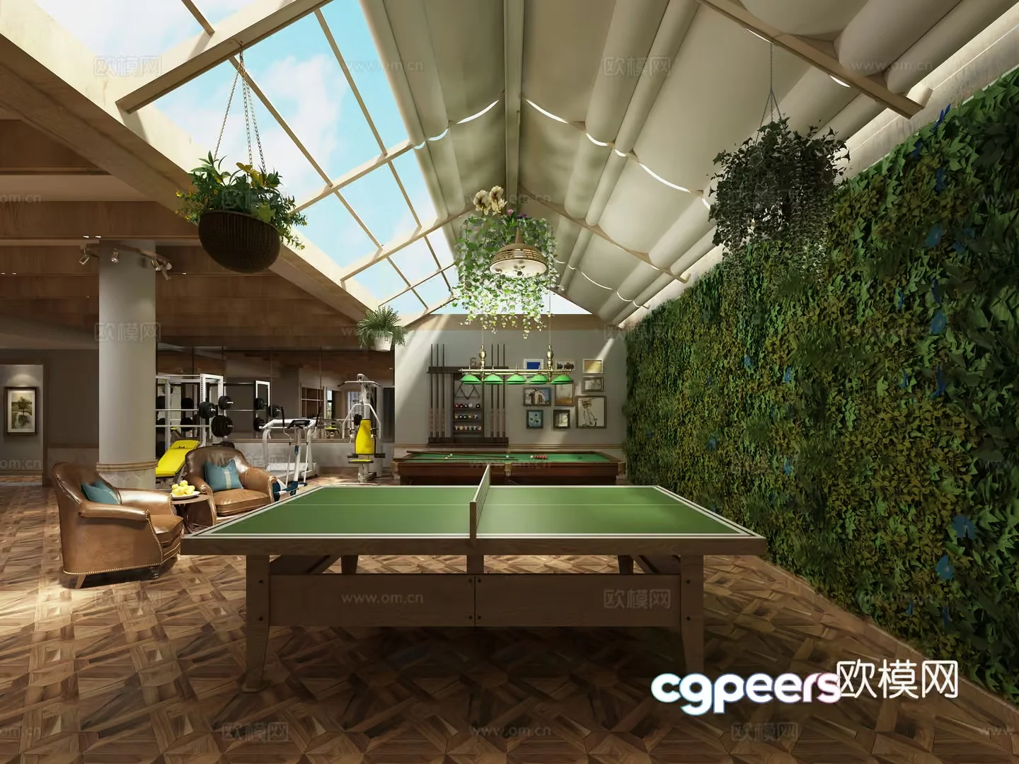 A Large Indoor Pool Table 3D Model – 8142 – VRAY Render