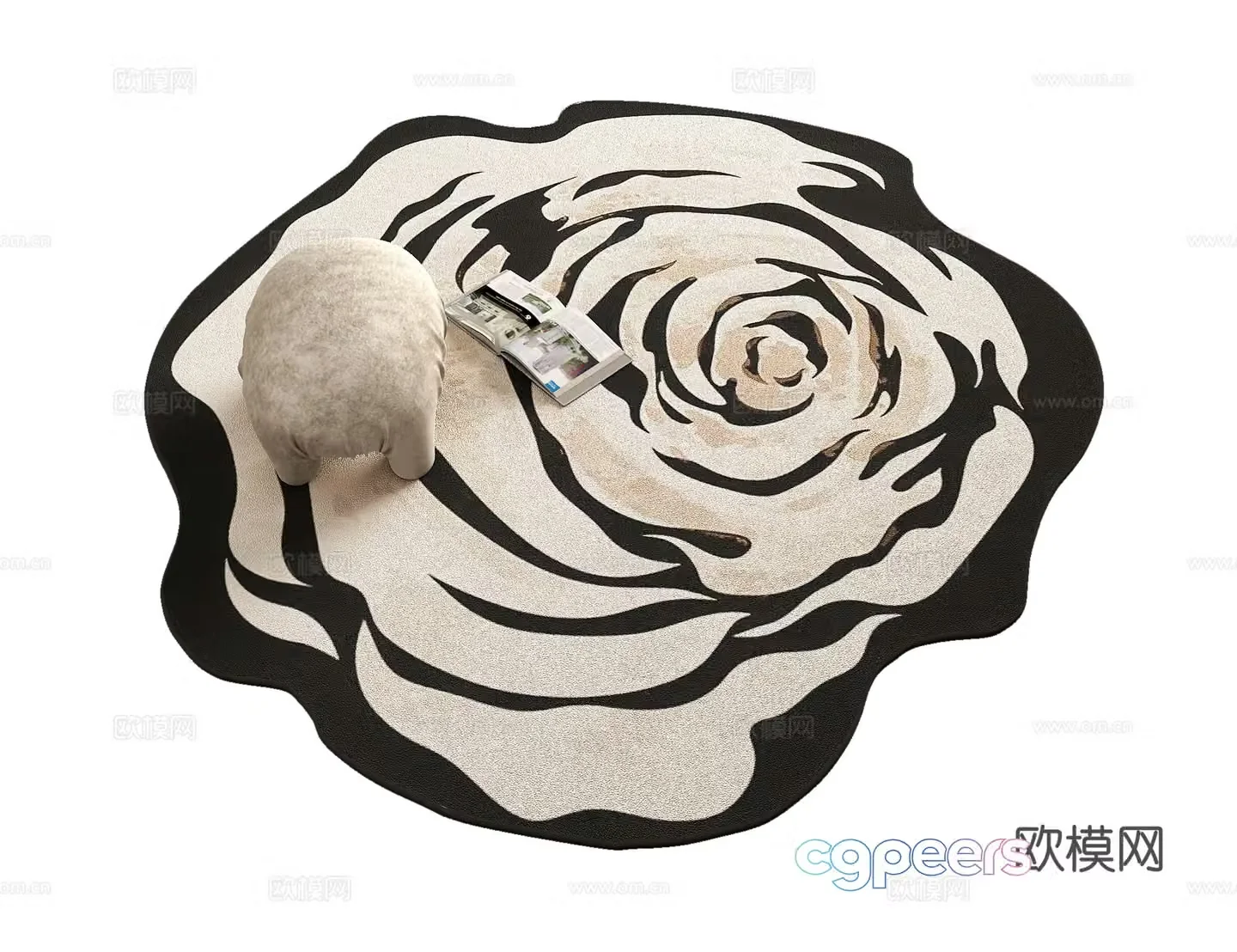 Modern black and white flower shape carpet 3d model