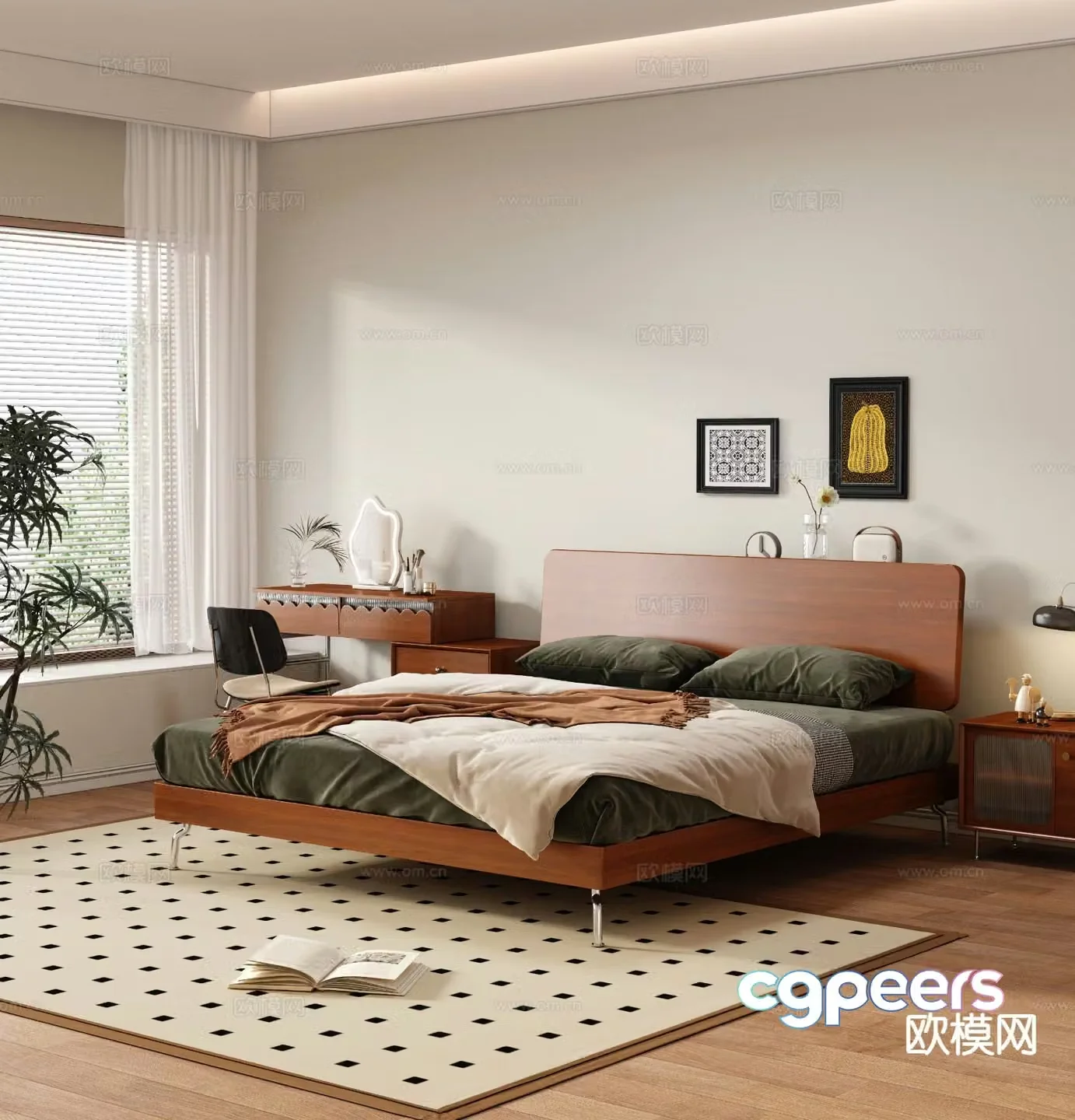 Medieval style double bed 3d model