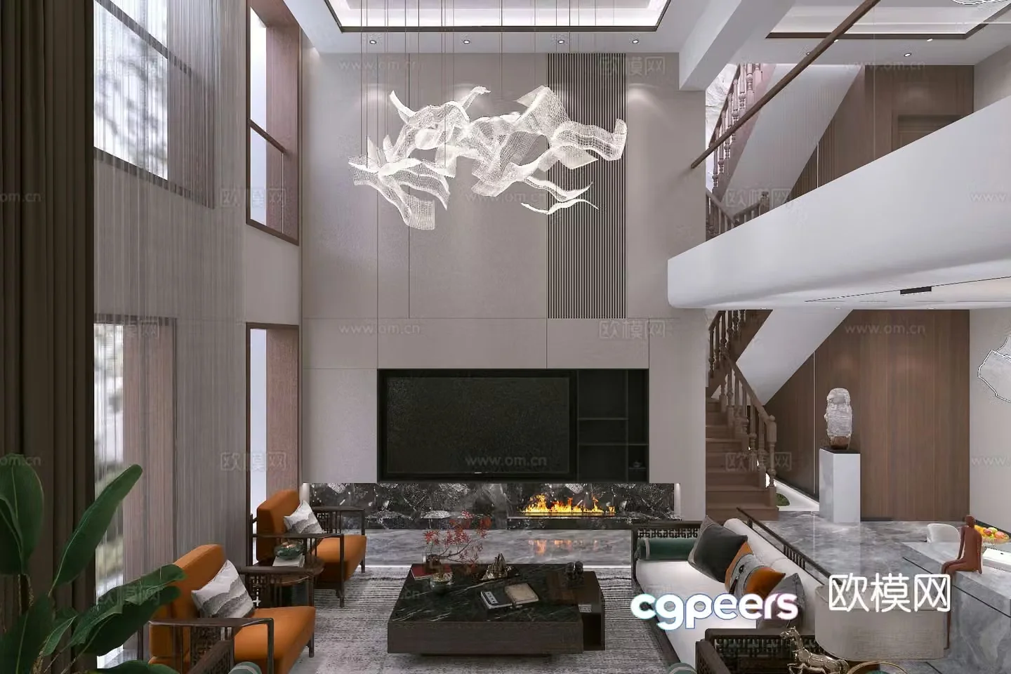 Villa living room villa hollow 3d model