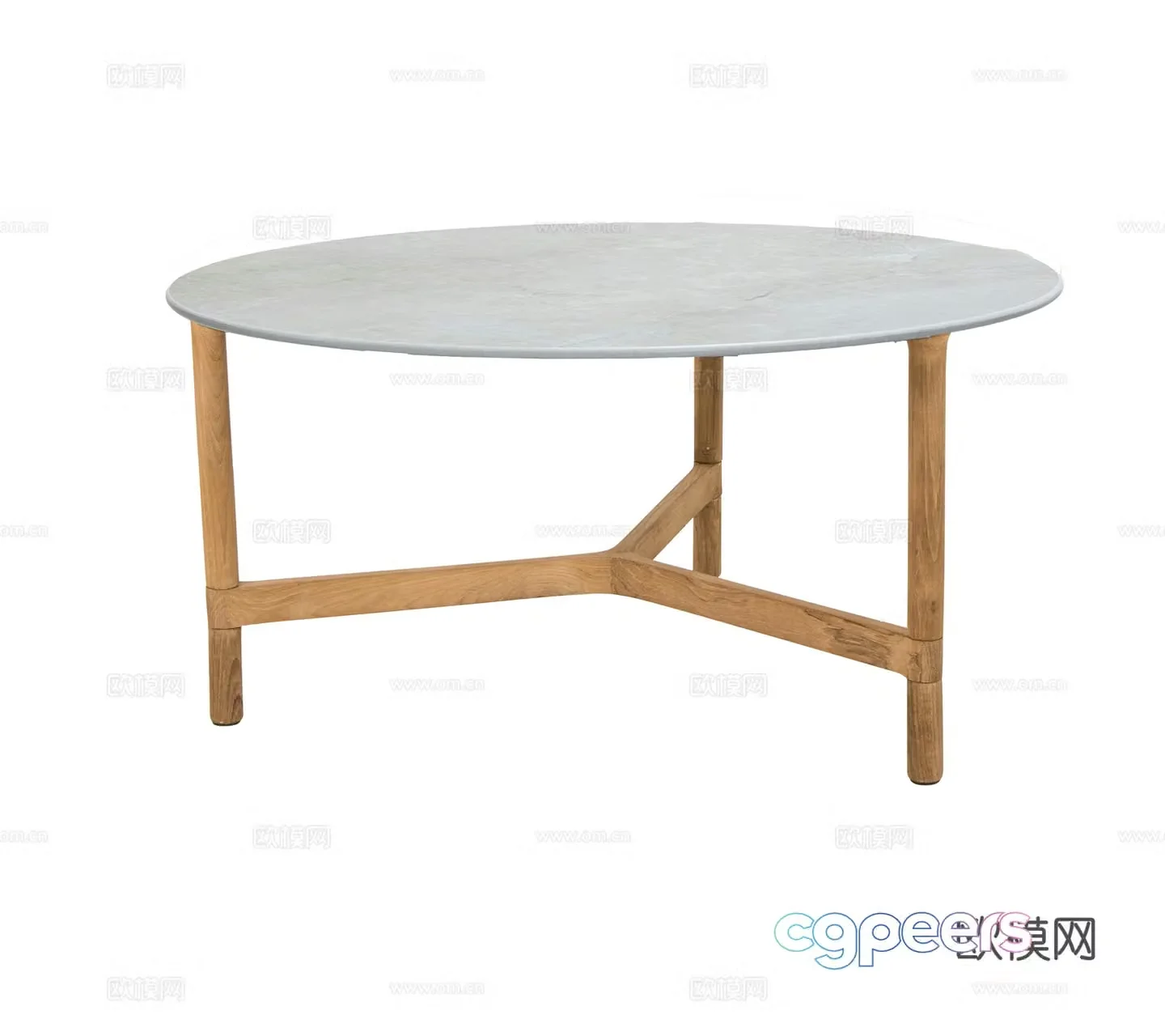 Modern rock slab stone coffee table round coffee table side table teak tea table combination 3D model