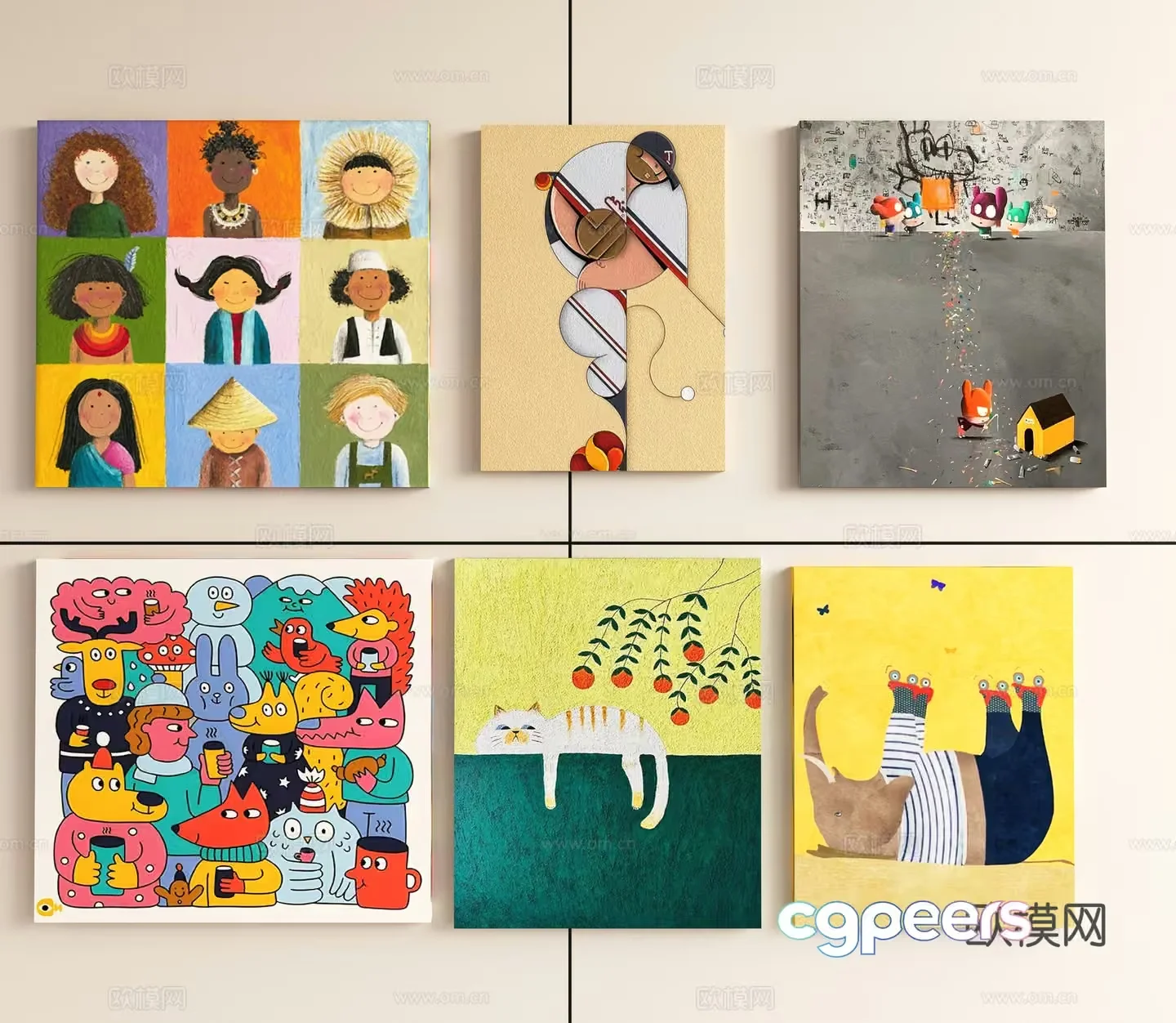 A Collection Of Colorful Artwork 3D Model – 17627 – VRAY Render
