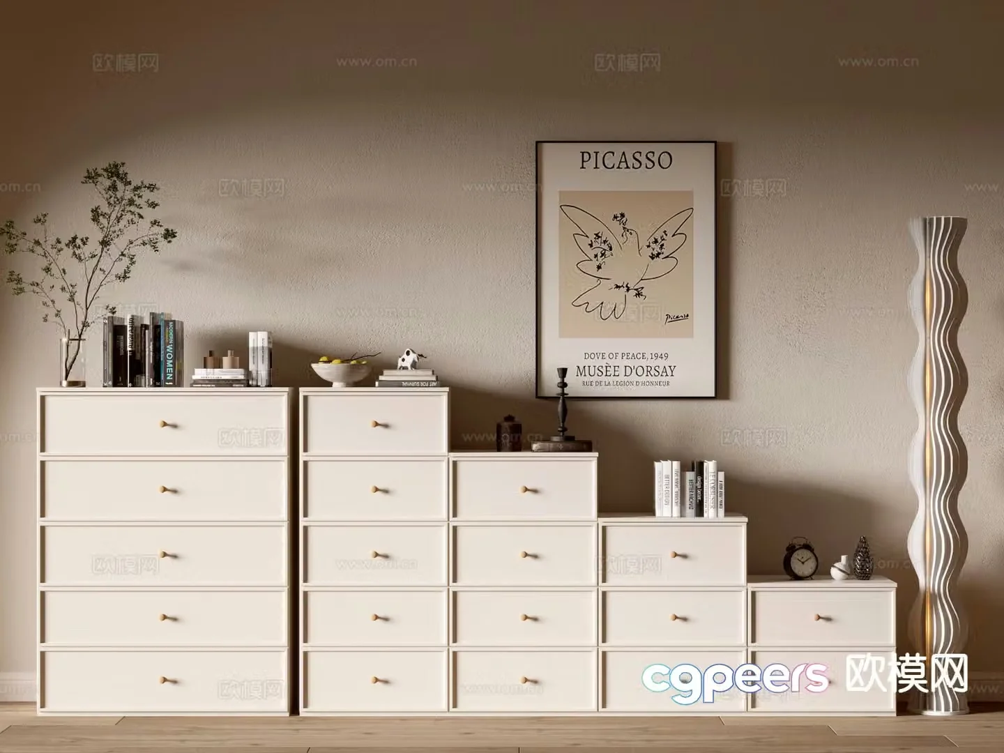 Cream style cabinet integral cabinet drawer cabinet 3d model