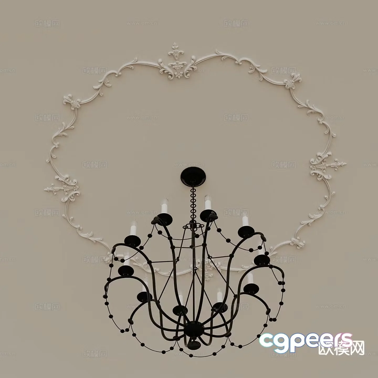 French carved lamp panel 3d model