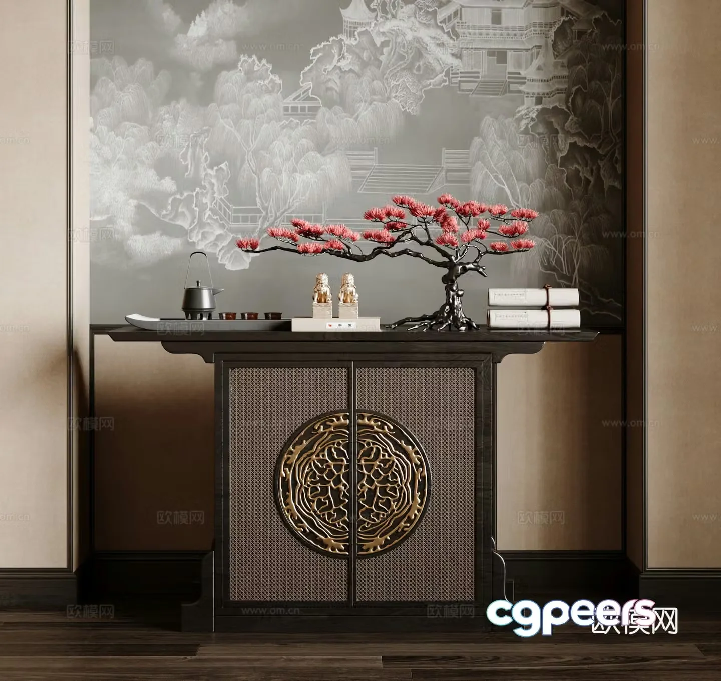New Chinese style entrance cabinet 3D model