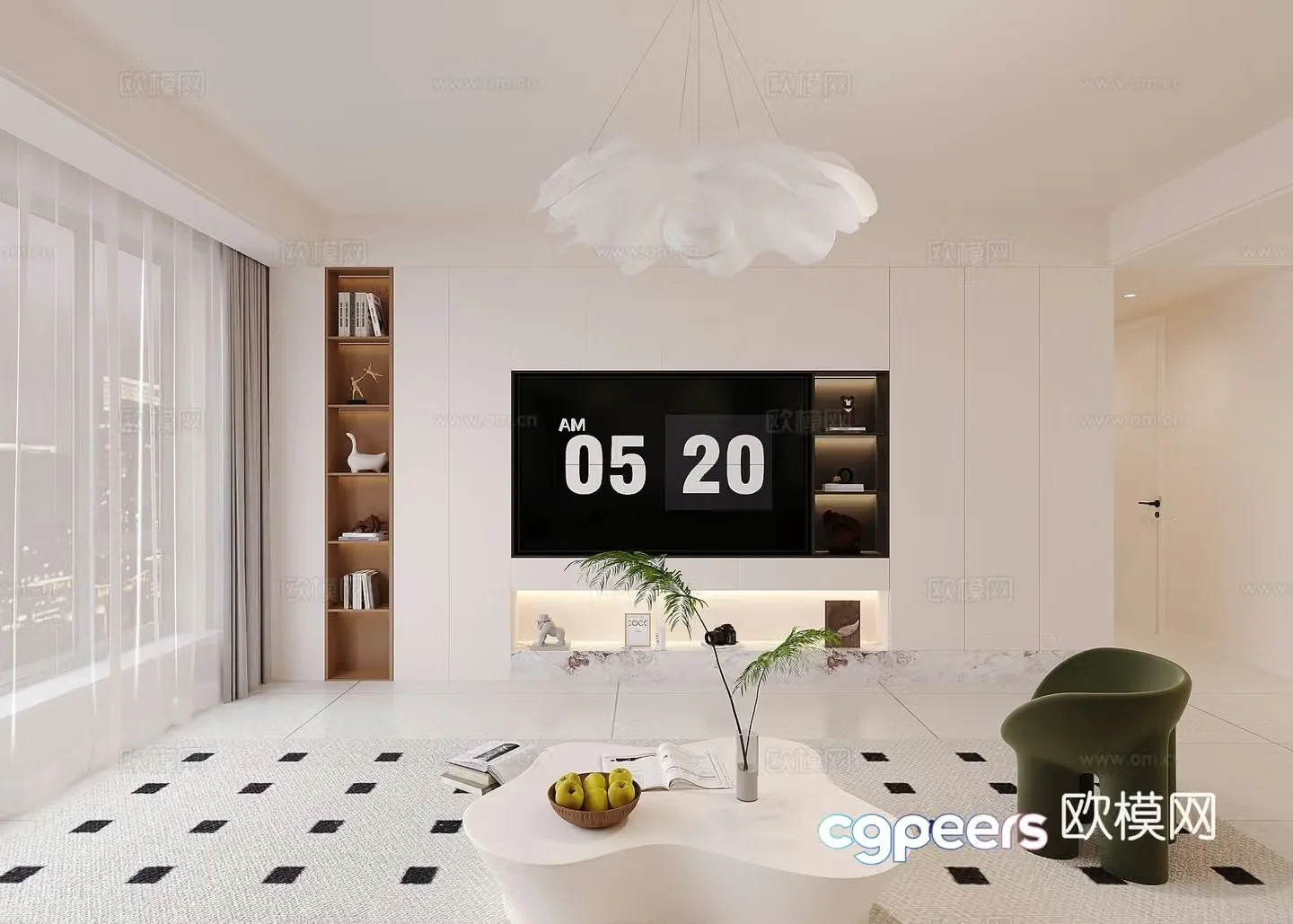 Creamy TV background wall 3d model