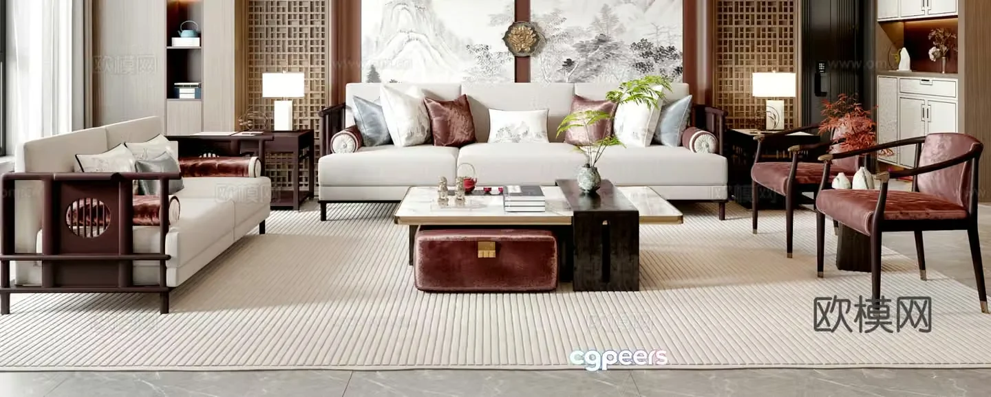 New Chinese sofa coffee table combination 3D model