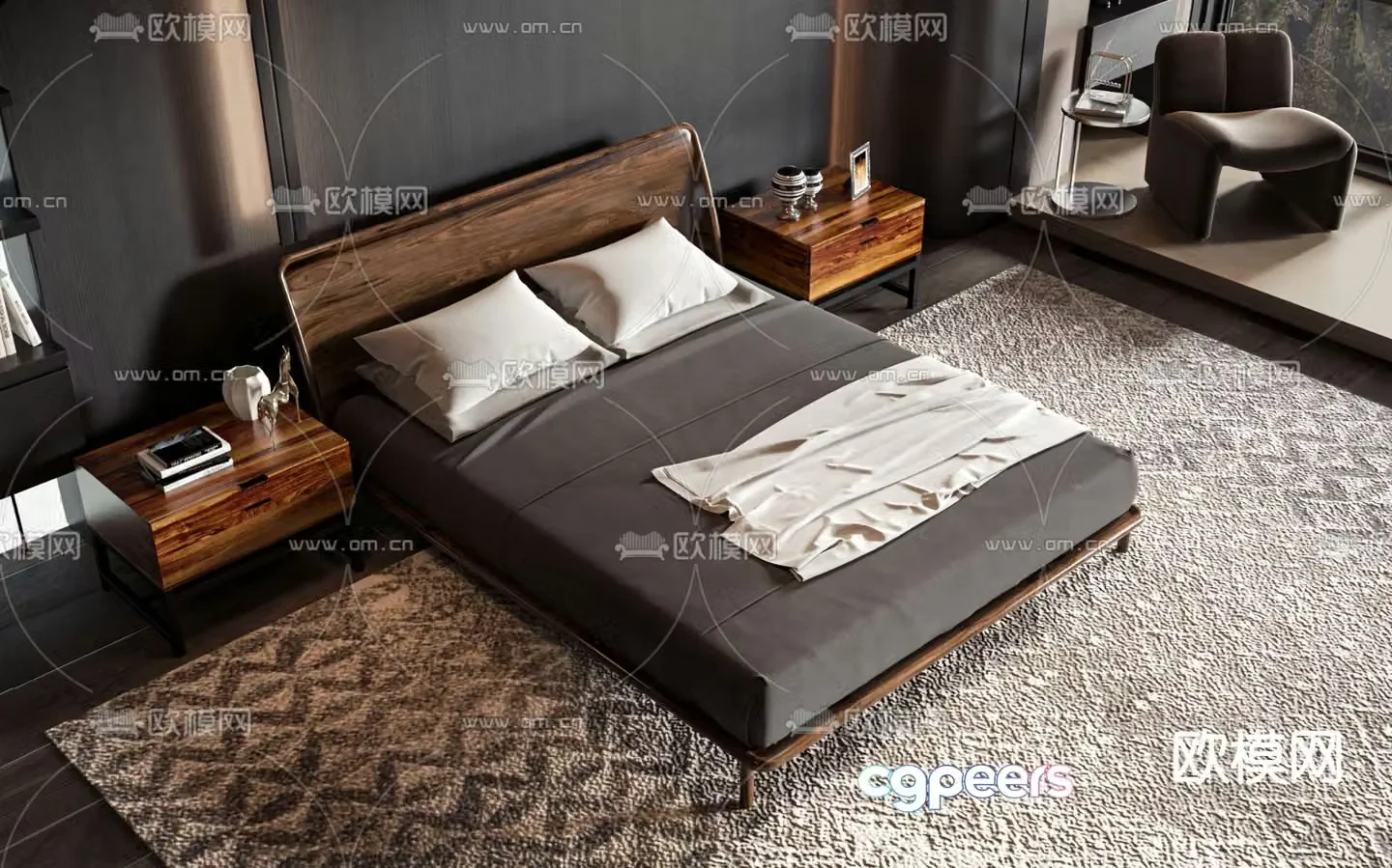 Modern double bed 3d model