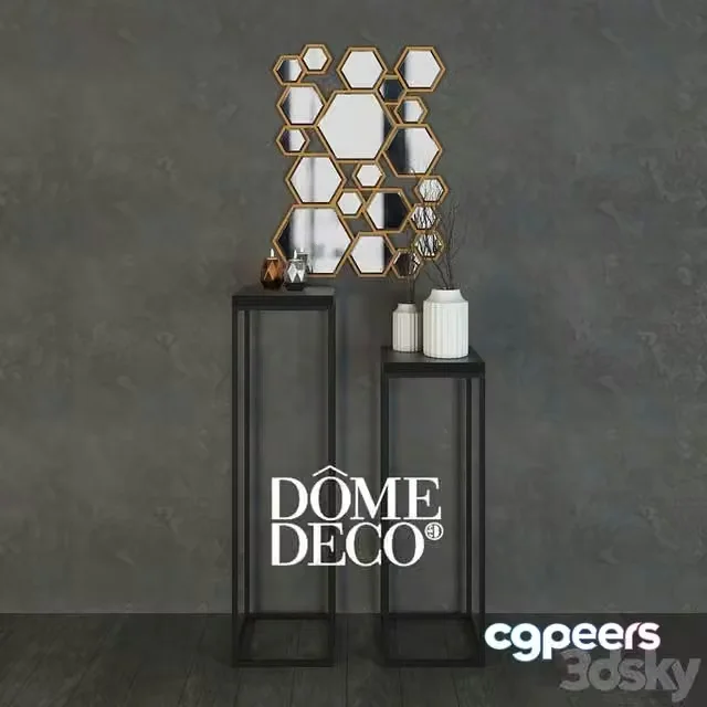 3ds Max Free – Dome Deco decor set with vases, consoles, mirror